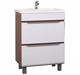 Тумба с умывальником Velvex Cub 60 60 см напольная белая/тёмный лён