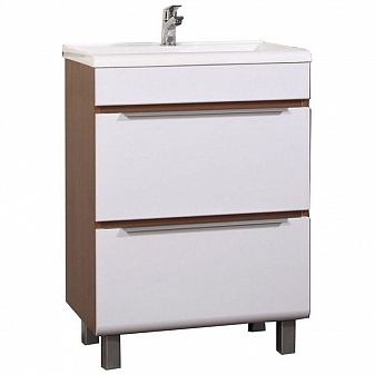 Тумба с умывальником Velvex Cub 60 60 см напольная белая/тёмный лён