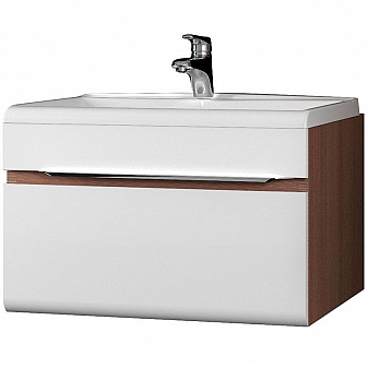 Тумба с умывальником Velvex Cub 60 60 см подвесная белая/тёмный лён