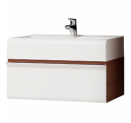 Тумба с умывальником Velvex Cub 70 70 см подвесная белая/тёмный лён
