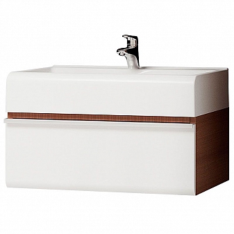 Тумба с умывальником Velvex Cub 70 70 см подвесная белая/тёмный лён