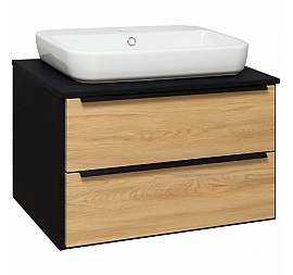 Тумба с умывальником Runo Мальта Caspia Square 70 см дуб/чёрный