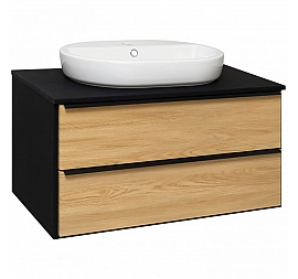 Тумба с умывальником Runo Мальта Caspia Oval 85 см дуб/чёрный