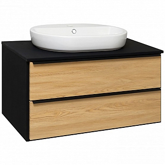 Тумба с умывальником Runo Мальта Caspia Oval 85 см дуб/чёрный