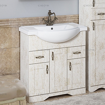 Тумба с умывальником Санта Классик 80 см белое золото