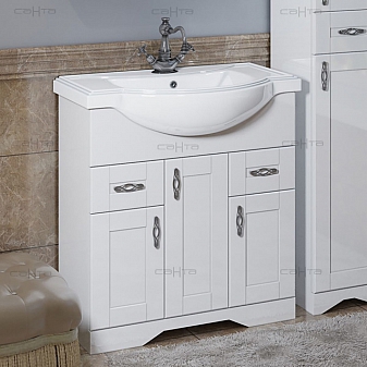 Тумба с умывальником Санта Классик 80 см белый глянец