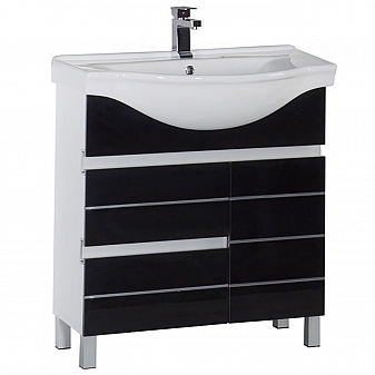 Тумба с умывальником Aquanet Доминика 80 см черно-белая