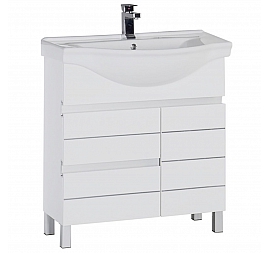 Тумба с умывальником Aquanet Доминика 80 см с корзиной для белья белая