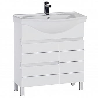 Тумба с умывальником Aquanet Доминика 80 см с корзиной для белья белая