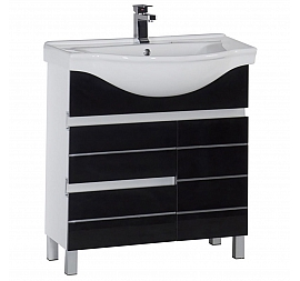 Тумба с умывальником Aquanet Доминика 80 см с корзиной для белья черно-белая