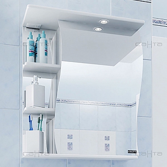 Шкаф зеркальный Санта Стандарт Волна 101016 60 см правый с подсветкой