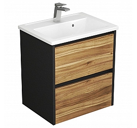 Тумба с умывальником Uncoria Тронто 60 см орех лион/чёрный