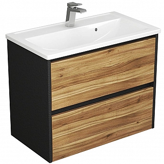 Тумба с умывальником Uncoria Тронто 80 см орех лион/чёрный